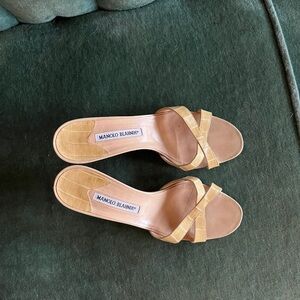 Manolo Blahnik Beige Callamu Snakeskin Sandals